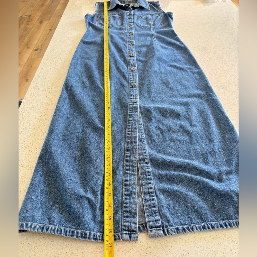 VTG Bill Blass Womens Denim Dress Medium Jumper Sleeveless Maxi Cottagecore 90s - Picture 10 of 16